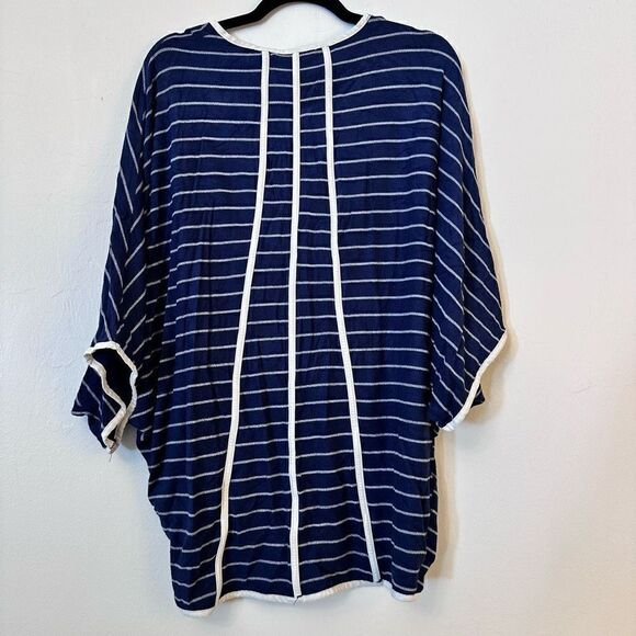 Tart Striped Open Front Cocoon Style Viscose Blend Cardigan Blue White Medium - Picture 2 of 4